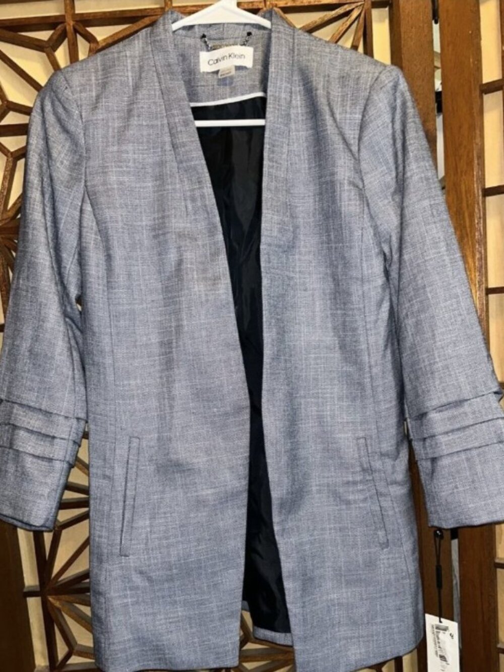 Calvin Klein Open Front Denim linen blazer